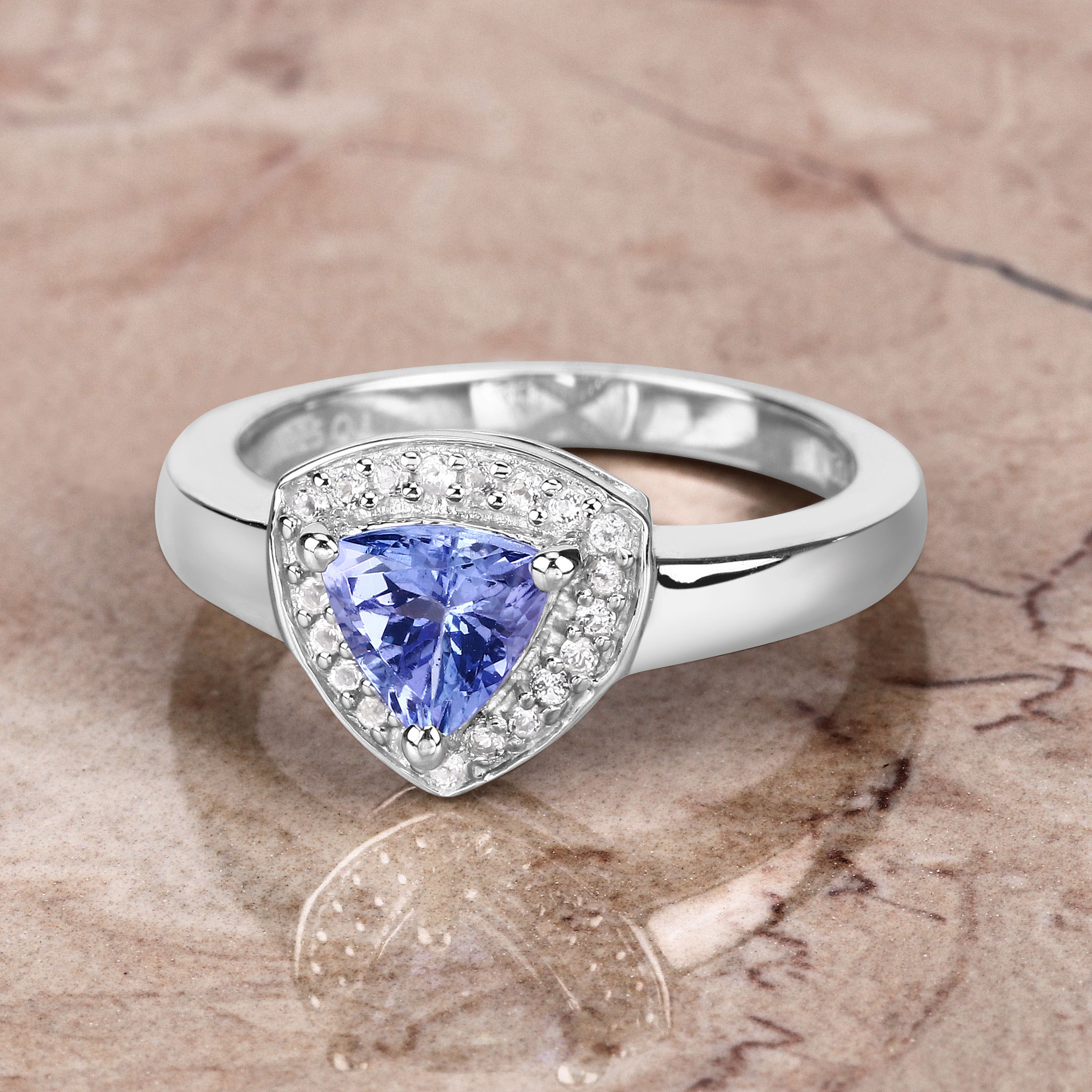 0.87 Carat Genuine Tanzanite and White Topaz .925 Sterling Silver Ring 0.87 C.T.W Sterling Silver - view 3