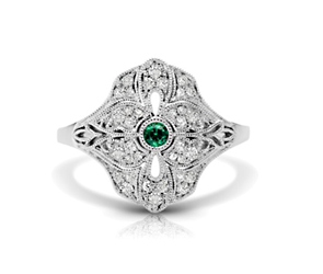 Vintage Emerald & Diamond Flower Ring