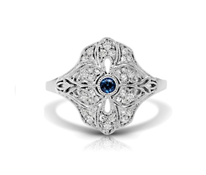 Vintage Blue Sapphire & Diamond Flower Ring