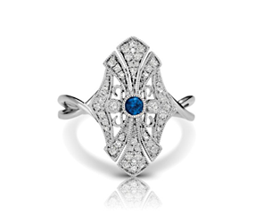 Blue Sapphire Cathedral Vintage Inspired Ring