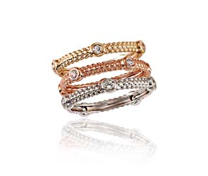 Stackable Beaded Tri-Color Diamond Ring