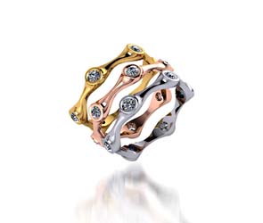 Bezel Set Tri-Color Diamond Stackable Ring