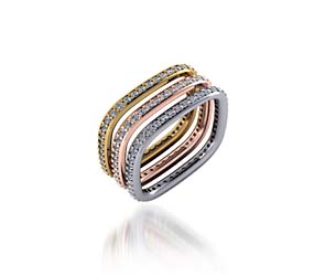 Stackable Tri Color Diamond Wedding/Anniversary Ring