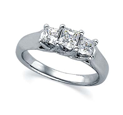 Three Stone Pricess Cut Engagement Ring 0.84 Carat Total Weight