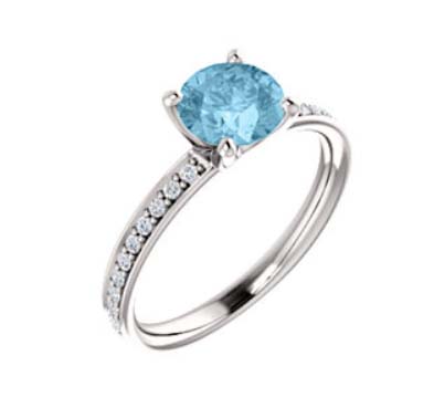 Aquamarine Diamond Accented Engagement Ring .90 Carat Total Weight