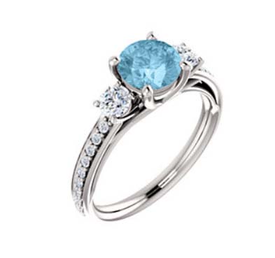 Accented Aquamarine Three Stone Ring 1.25 Carat Total Weight