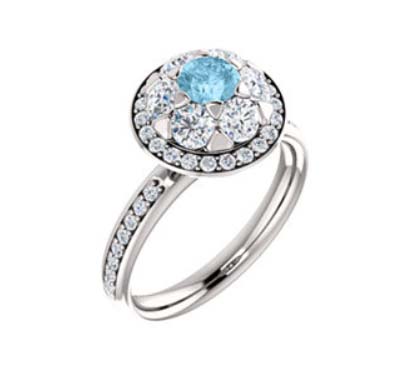 Halo-Style Aquamarine Diamond Ring 1.29 Carat Total Weight