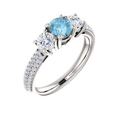 Three Stone Aquamarine Engagment Ring 1.16 Carat Total Weight