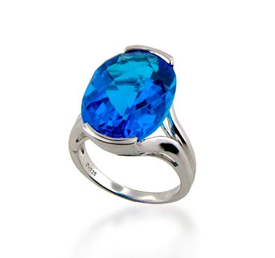 Sterling Silver Blue Topaz Ring 11.4 Carat Total Weight
