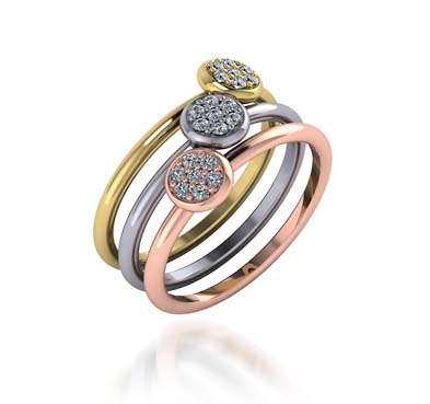 Ladies Stackable Tri Color Diamond Ring 1/5 Carat Total Weight