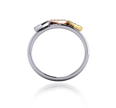 Stackable Tri Color Heart Diamond Ring 1/5 Carat Total Weight