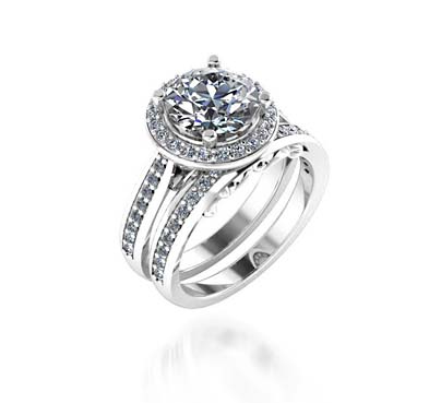 Halo Style Engagement Set Ring 2.84 Carat Total Weight