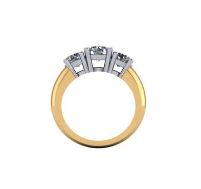 Two Tone 3 Stone Diamond Ring 1.45 Carat Total Weight