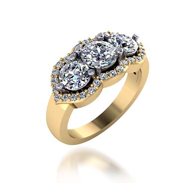Three Stone Accented Diamond Anniversary Ring 1.04 Carat Total Weight