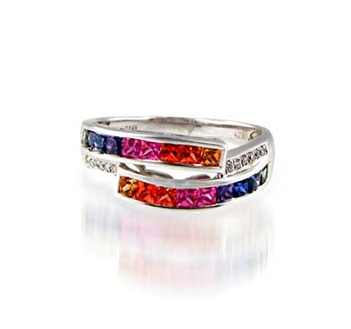 Sterling Silver Multi-color Sapphire Ring 1.08 Carat Total Weight