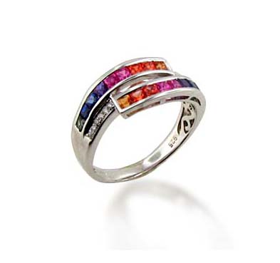 Sterling Silver Multi-color Sapphire Ring 1.08 Carat Total Weight