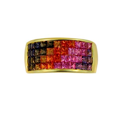 Sterling Silver Multi-Color Sapphire Ring 3.52 Carat Weight 3.52 Carat Total Weight
