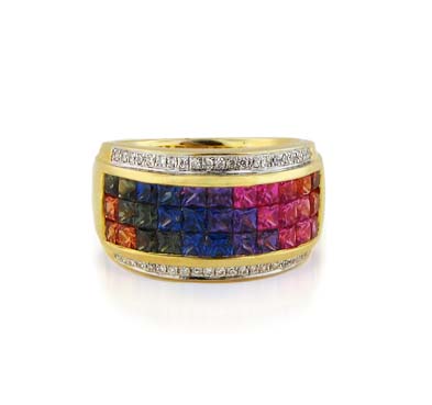 Sterling Silver Multi-color Sapphire Ring 3.3 Carat Total Weight