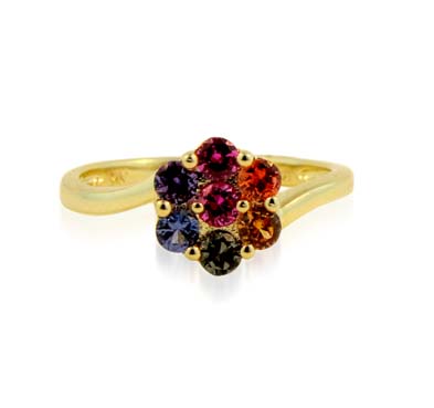 Sterling Silver Multi-color Sapphire Ring .77 Carat Total Weight