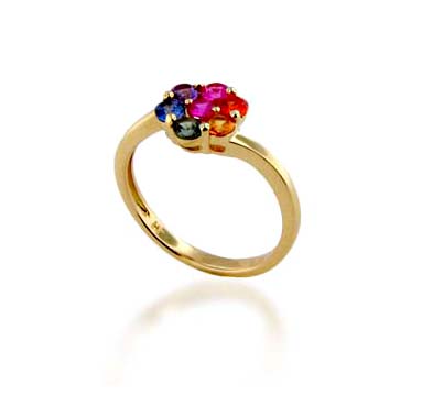 Sterling Silver Multi-color Sapphire Ring .77 Carat Total Weight
