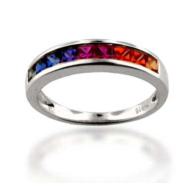 Sterling Silver Multi-colored Sapphire Ring .90 Carat Total Weight