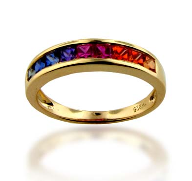 Sterling Silver Multi-colored Sapphire Ring .90 Carat Total Weight