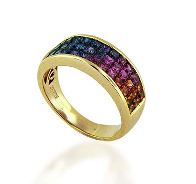 Sterling Silver Multi-color Sapphire Ring 2.34 Carat Total Weight