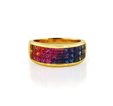 Sterling Silver Multi-color Sapphire Ring 2.34 Carat Total Weight