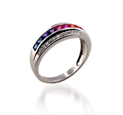 Sterling Silver Multi-color Sapphire Ring .88 Carat Total Weight