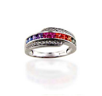Sterling Silver Multi-color Sapphire Ring .88 Carat Total Weight