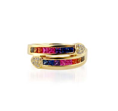 Sterling Silver Multi-color Sapphire Ring .96 Carat Total Weight