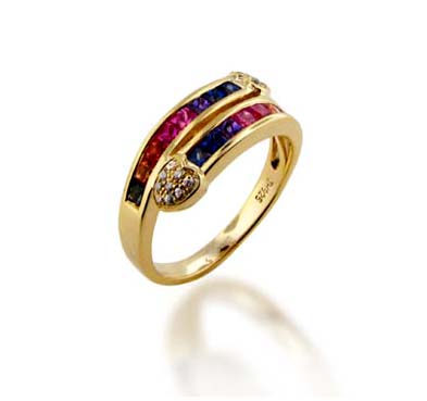 Sterling Silver Multi-color Sapphire Ring .96 Carat Total Weight