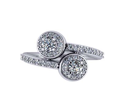Double Stone Halo Diamond Ring 1.0 Carat Total Weight