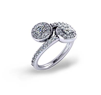 Double Stone Halo Diamond Ring 1.0 Carat Total Weight