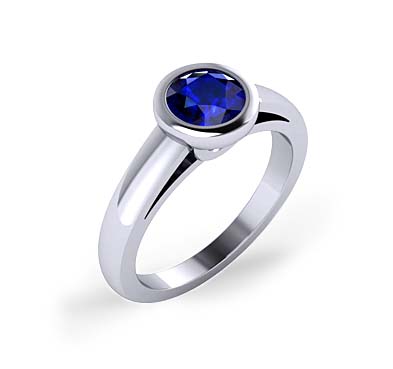 Blue Sapphire Bezel Set Ring 1.1 Carat Total Weight