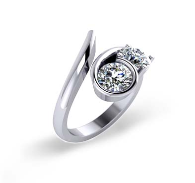 Prong Bezel Curve Two Stone Diamond Ring [27514] | USA Jewels