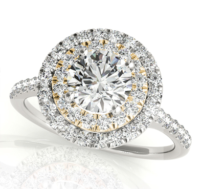 Round Double Halo Diamond Ring .90 Carat Total Weight