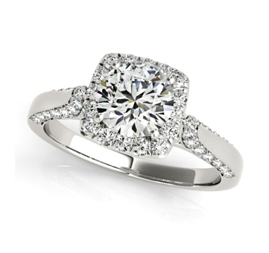 Round Halo Diamond Shank Ring 0.83 Carat Total Weight