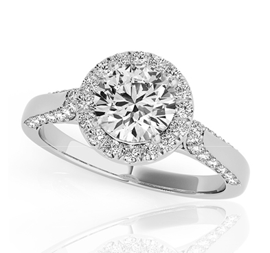 Round Halo Diamond Shank Ring 0.69 Carat Total Weight