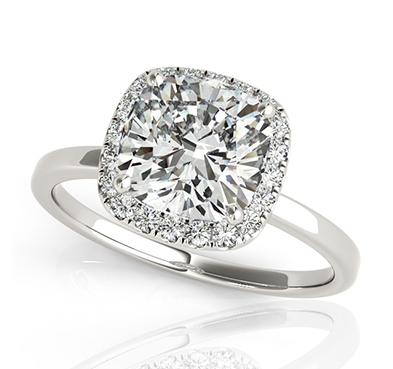 Acute Cushion Halo Diamond Ring 0.46 Carat Total Weight