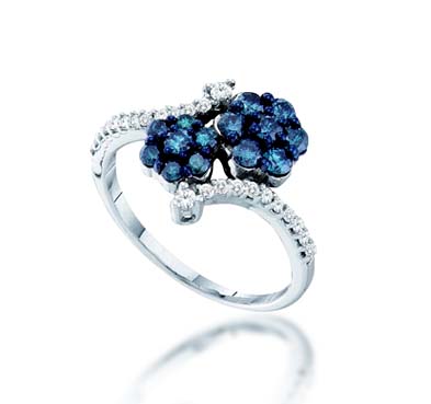 Blue Diamond Flower Ring 3/4 Carat Total Weight 3/4 Carat Total Weight