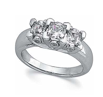 Three Stone Bridal Diamond Ring 1.25 Carat Total Weight