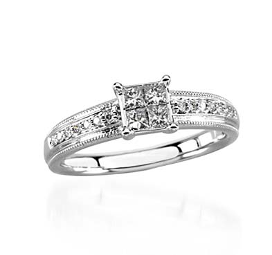 Princess Cut Diamond Engagement Ring 1/3 Carat Total Weight