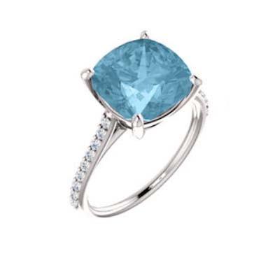 Aquamarine Cushion Cut Ring 1.43 Carat Total Weight