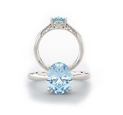 Aquamarine Oval Cut Ring 1.5 Carat Total Weight