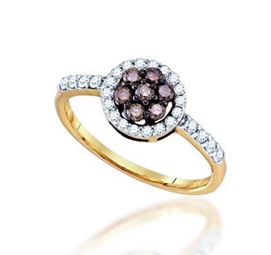 Ladies Champane Diamond Flower Ring 1/2 Carat Total Weight 1/2 Carat Total Weight