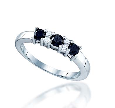 3 Stone Black Diamond Accented Ring 5/8 Carat Total Weight 0.59 Carat Total Weight