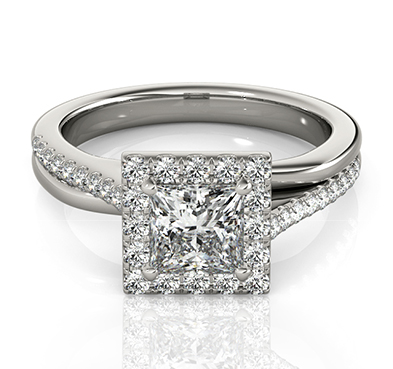 Diamond Slant Princess Cut Halo Ring 1.14 Carat Total Weight