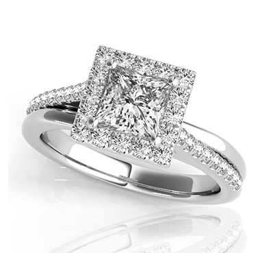 Diamond Slant Princess Cut Halo Ring 1.14 Carat Total Weight