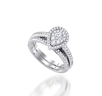 Pear-Shaped Halo-Style Wedding Ring 3/4 Carat Total Weight